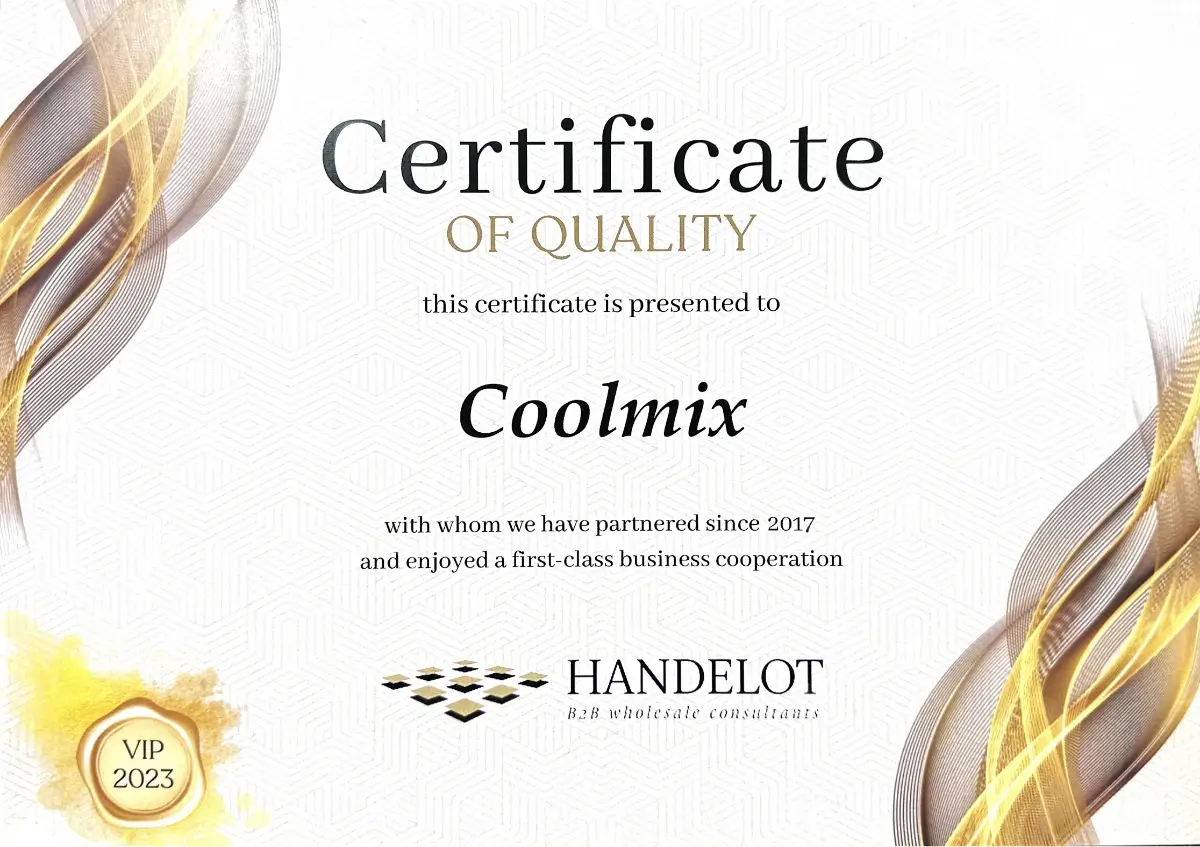 handelot certificate of quality for coolmix