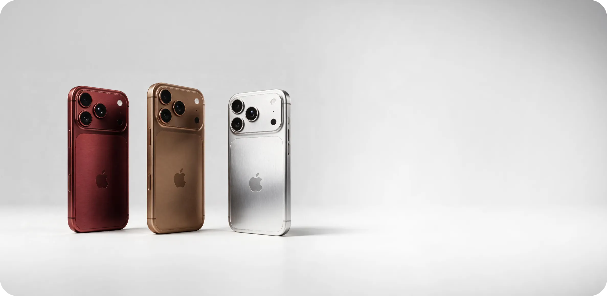 iPhone 18 Pro concept models in red, bronze, and silver